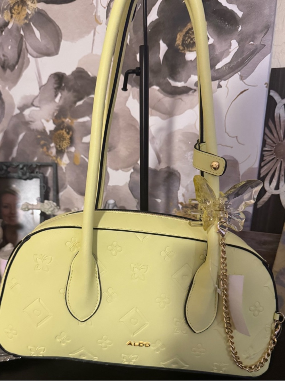 ALDO Women's Yellow Butterfly Charm Satchel NWT B53